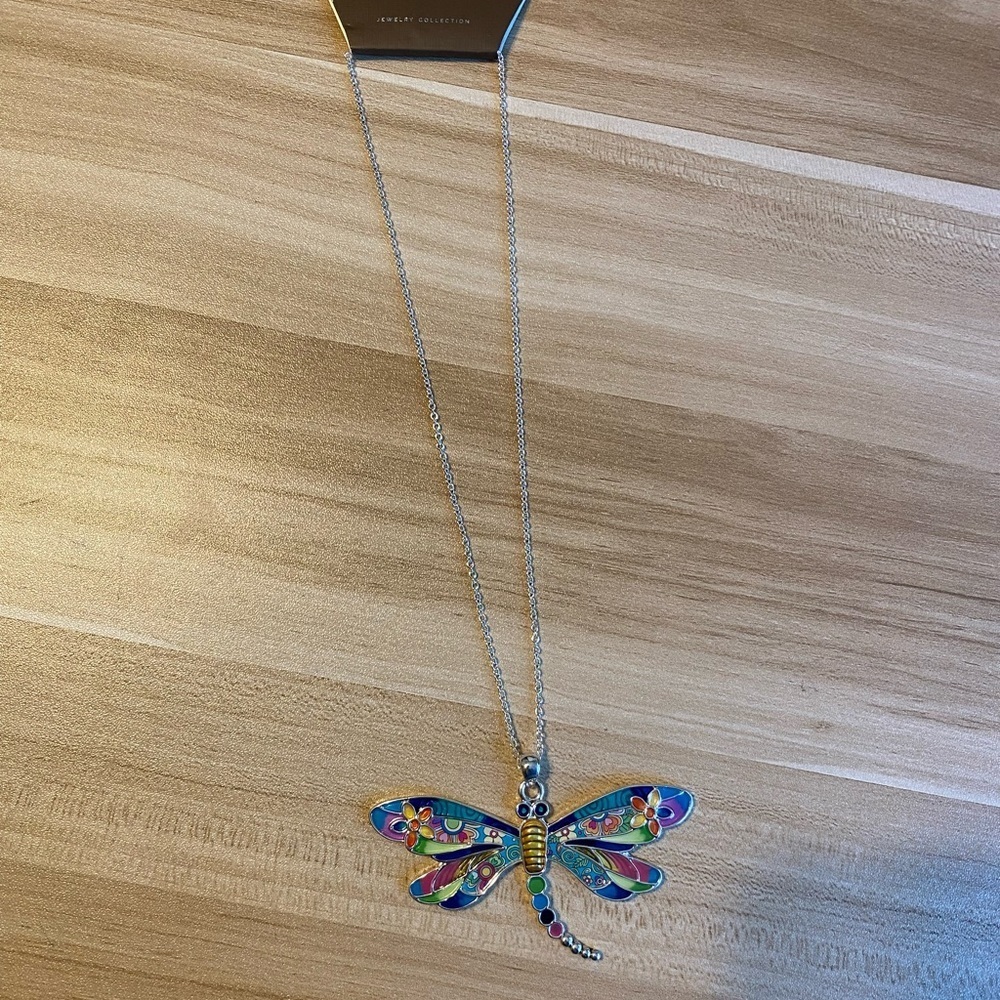New Rain Jewelry Large Dragonfly Pendant Necklace Silver Chain Boho Blue Hippie - Picture 2 of 7